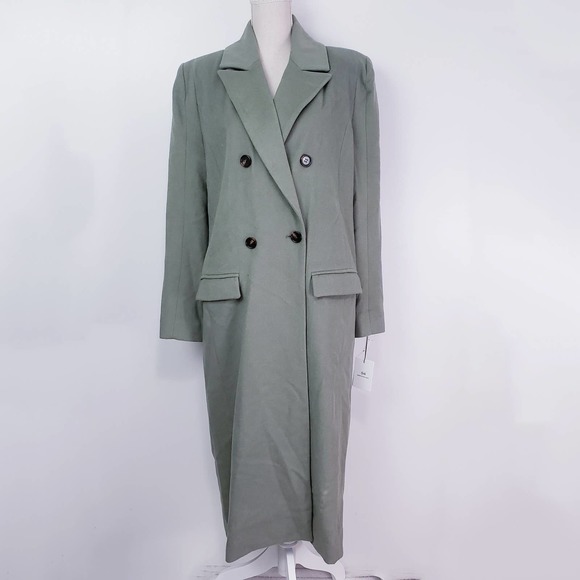 Something Navy Olive Long Wool Top Coat Large - Picture 3 of 9